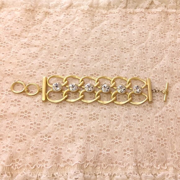 New Clear Crystal Gold Plated Toggle Bangle Bracelet Women's Jewelry Gifts - Picture 2 of 7